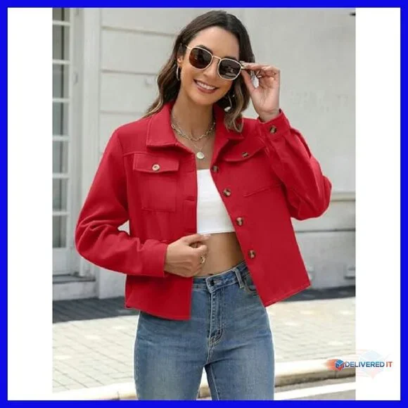 Cropped Flannel Shacket Plaid Button Down Jacket Women's Tops